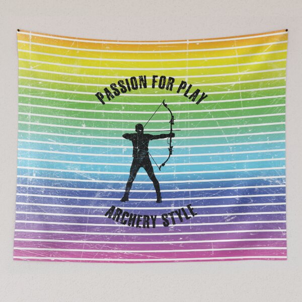 Item preview, Black silhouette of an archer against the background of rainbow stripes designed and sold by HarridanCreates.