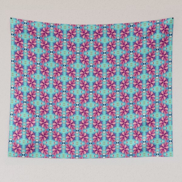 Item preview, Pink Blossoms on Blue Background Seamless Pattern Design, Abstract Designs, Unique Gifts, Digital Art Prints, Trendy Textiles designed and sold by ATSCreationsZA.
