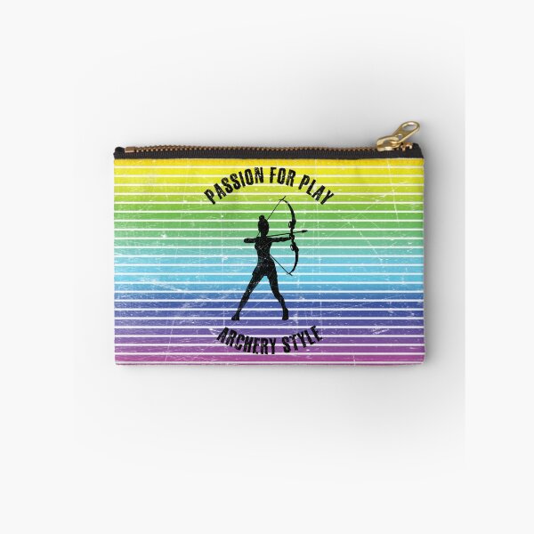 Item preview, Black silhouette of female archer against the background of rainbow stripes designed and sold by HarridanCreates.