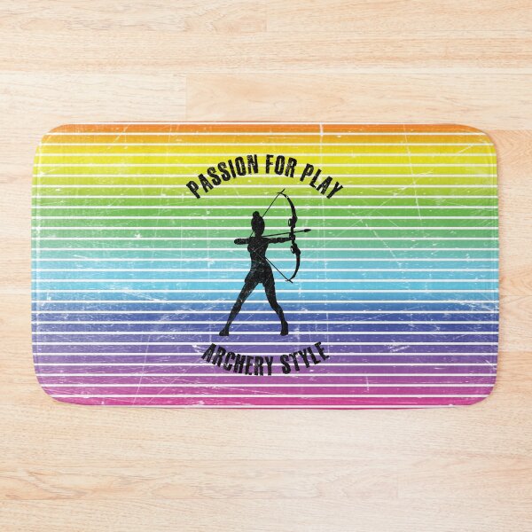 Item preview, Black silhouette of female archer against the background of rainbow stripes designed and sold by HarridanCreates.
