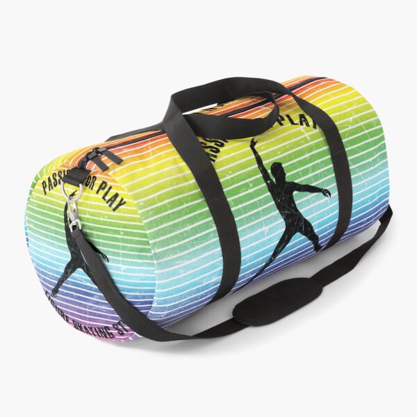 Item preview, Black silhouette of a man skating against the background of rainbow stripes designed and sold by HarridanCreates.