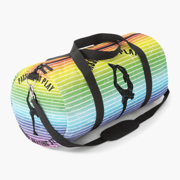 Item preview, Black silhouette of a woman skating against the background of rainbow stripes designed and sold by HarridanCreates.