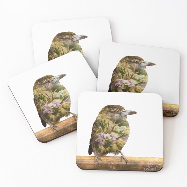 Item preview, Pied Butcherbird with Alpine flowers - Double Exposure designed and sold by Blue Chipmunk Design.