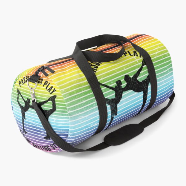 Item preview, Black silhouettes of figure skaters against the background of rainbow stripes designed and sold by HarridanCreates.