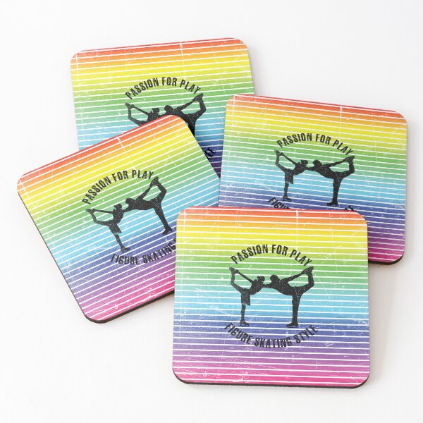 Item preview, Black silhouettes of figure skaters against the background of rainbow stripes designed and sold by HarridanCreates.