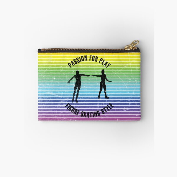 Item preview, Black silhouettes of figure skaters couple against the background of rainbow stripes designed and sold by HarridanCreates.