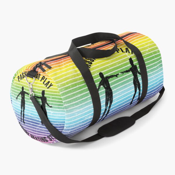 Item preview, Black silhouettes of figure skaters couple against the background of rainbow stripes designed and sold by HarridanCreates.