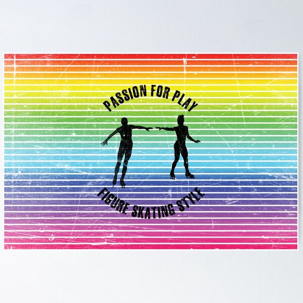 Item preview, Black silhouettes of figure skaters couple against the background of rainbow stripes designed and sold by HarridanCreates.