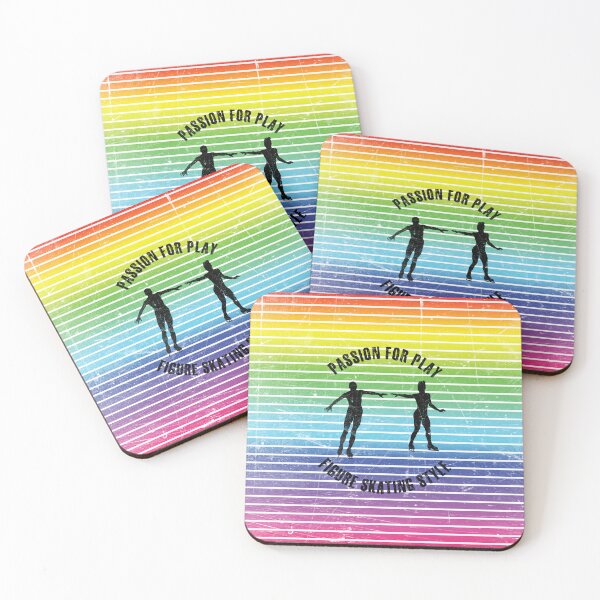 Item preview, Black silhouettes of figure skaters couple against the background of rainbow stripes designed and sold by HarridanCreates.