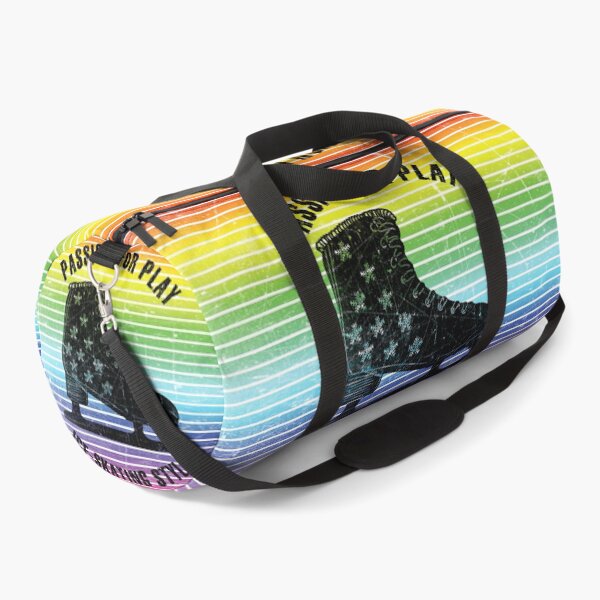 Item preview, Black silhouette of skate against the background of rainbow stripes designed and sold by HarridanCreates.