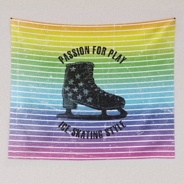 Item preview, Black silhouette of skate against the background of rainbow stripes designed and sold by HarridanCreates.