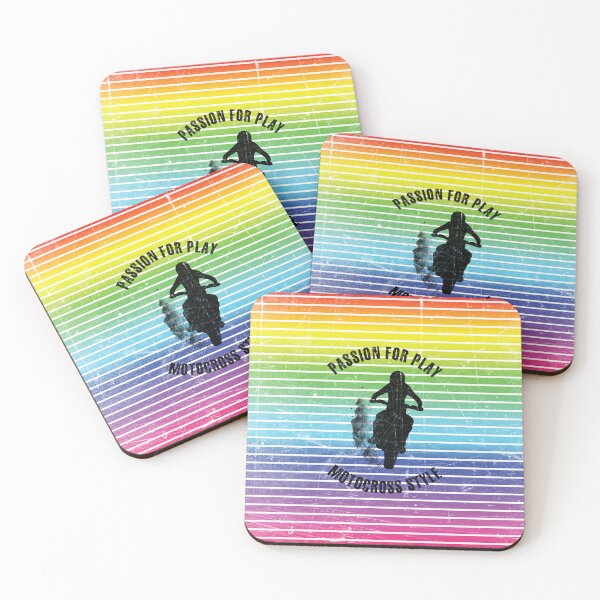 Item preview, Black silhouette of motocross rider against the background of rainbow stripes designed and sold by HarridanCreates.
