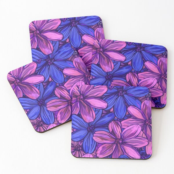 Item preview, Flower, graphic image, dark blue flowers alternating with dark pink. Beautiful minimalist style line drawings. designed and sold by Icon-Network.
