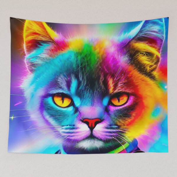 Item preview, Kaleidoscopic Whiskers: Vibrant and Colorful Portrait of a Detailed Cat designed and sold by GrizzlyCollective.