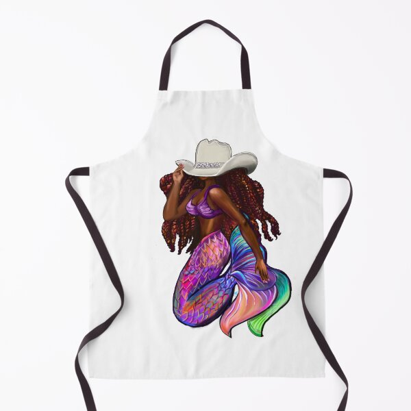 Item preview, Mermaid with flowing red locs and Country Cowgirl hat Afro hair and brown skin. Black mermaid designed and sold by Artonmytee.