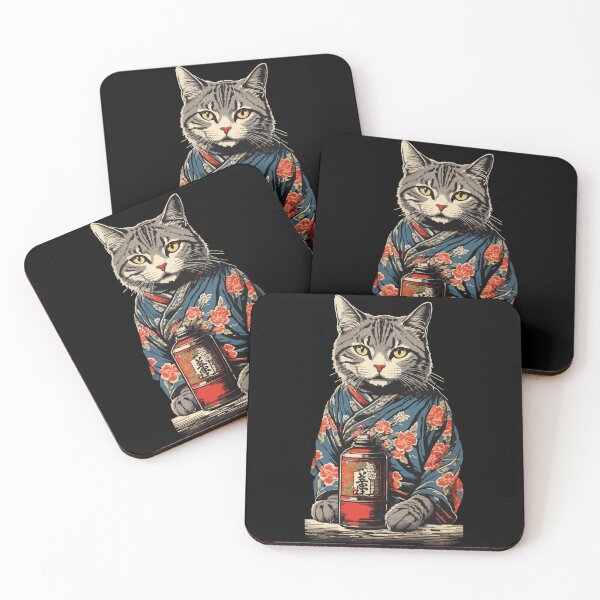 Item preview, Cat Loves Japanese Sake Vintage Art designed and sold by LuminOrb.