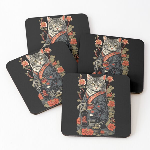 Item preview, Cat In Japanese Sake Art Vintage Style designed and sold by LuminOrb.