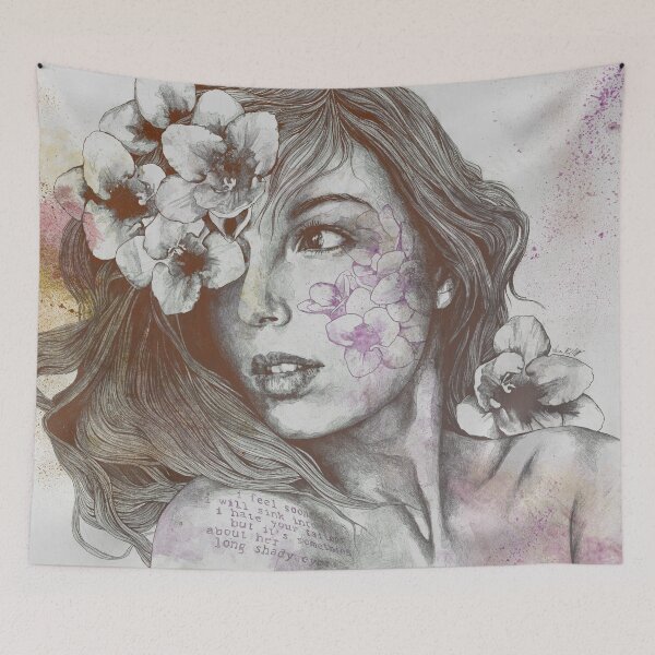 Item preview, Mascara violet | woman face drawing with white flowers designed and sold by Marco Paludet.