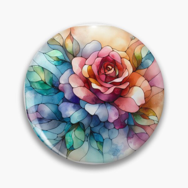Item preview, Colorful watercolor rose in stained glass retro vintage aesthetic art  designed and sold by WindInMay.
