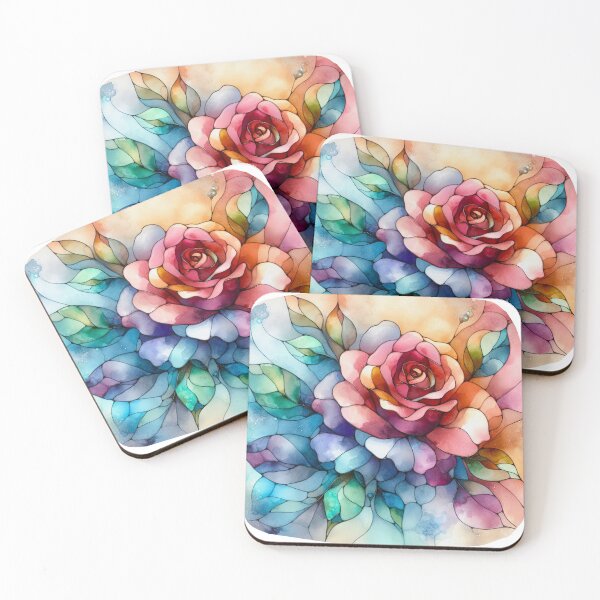 Item preview, Colorful watercolor rose in stained glass retro vintage aesthetic art  designed and sold by WindInMay.