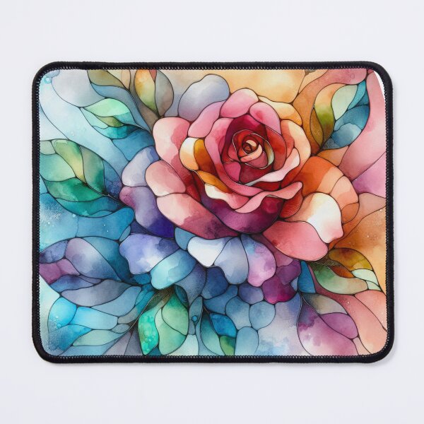 Item preview, Colorful watercolor rose in stained glass retro vintage aesthetic art designed and sold by WindInMay.