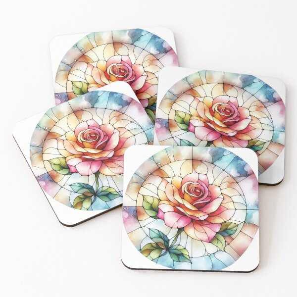 Item preview, Gothic watercolor rose in stained glass retro vintage aesthetic art designed and sold by WindInMay.