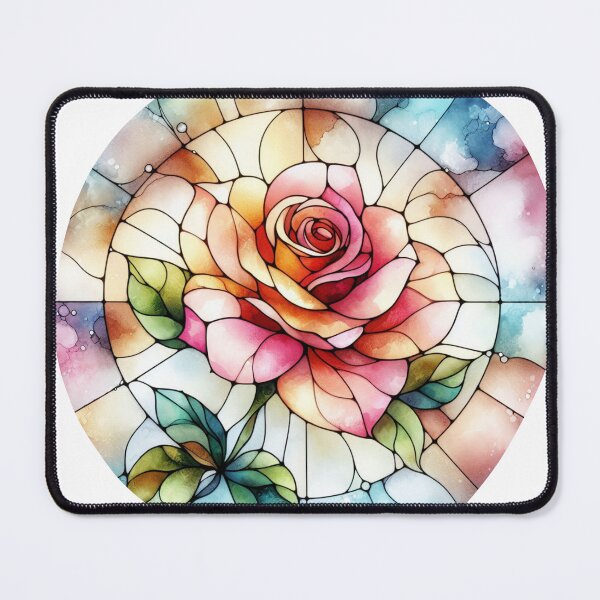 Item preview, Gothic watercolor rose in stained glass retro vintage aesthetic art designed and sold by WindInMay.