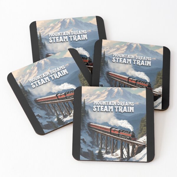 Item preview, Mountain dreams steam train steam train crossing a towering trestle bridge against the backdrop of a majestic mountain rang designed and sold by TrainJourney.