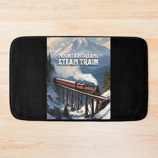 Item preview, Mountain dreams steam train steam train crossing a towering trestle bridge against the backdrop of a majestic mountain rang designed and sold by TrainJourney.