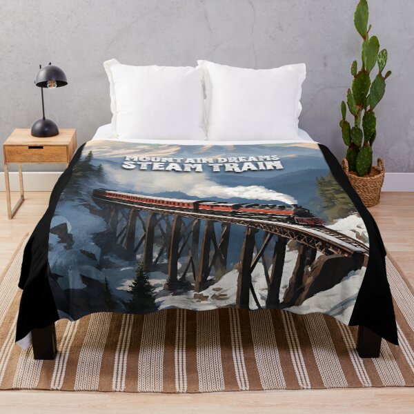 Item preview, Mountain dreams steam train steam train crossing a towering trestle bridge against the backdrop of a majestic mountain rang designed and sold by TrainJourney.