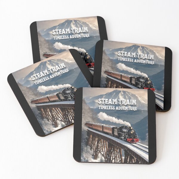 Item preview, Steam train timeless adventure steam train crossing a towering trestle bridge against the backdrop of a majestic mountain rang designed and sold by TrainJourney.