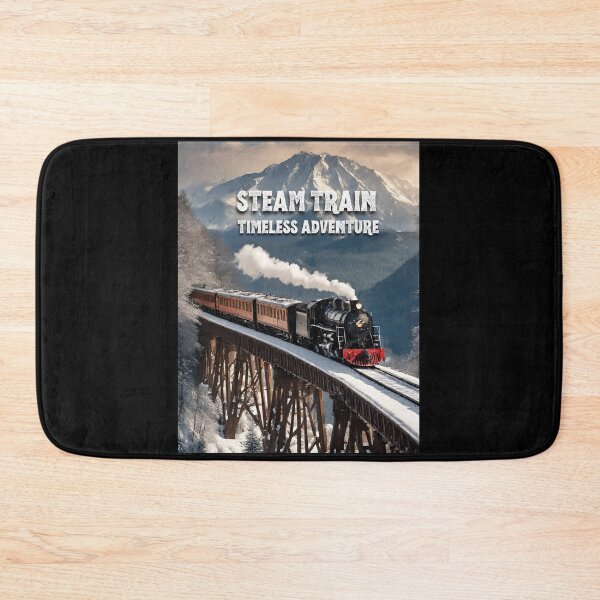 Item preview, Steam train timeless adventure steam train crossing a towering trestle bridge against the backdrop of a majestic mountain rang designed and sold by TrainJourney.