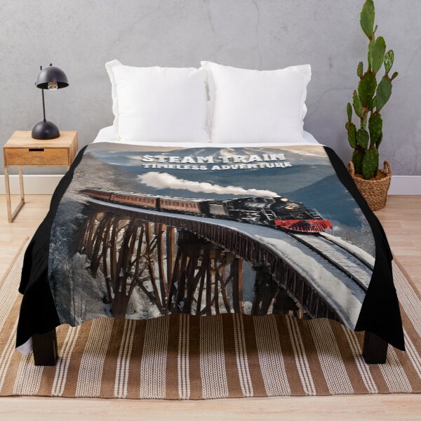 Item preview, Steam train timeless adventure steam train crossing a towering trestle bridge against the backdrop of a majestic mountain rang designed and sold by TrainJourney.