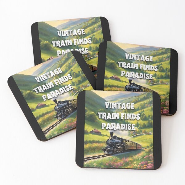 Item preview,  vintage train finds paradise train traveling through dazzling light of a sunlit valley, with rolling hills and blooming meadows stretching as far as the eye can see. designed and sold by TrainJourney.