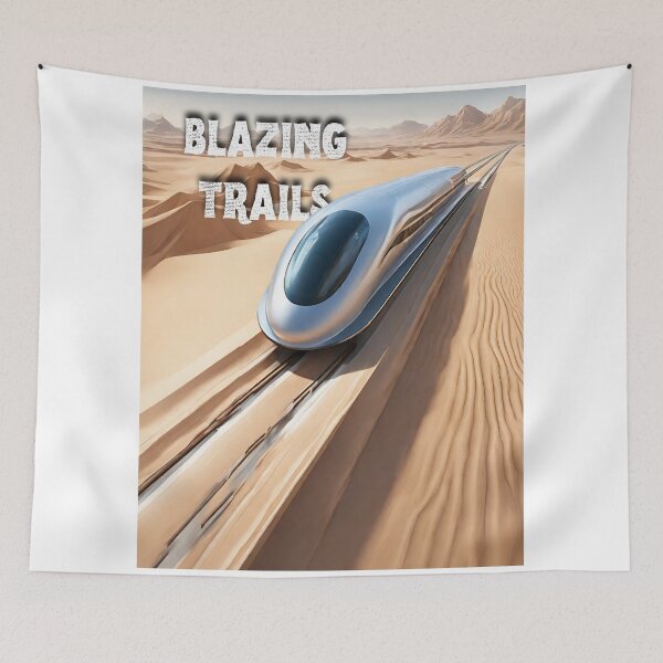 Item preview, Blazing trails journeys on futuristic maglev train speeds across a vast desert landscape, leaving a trail of swirling sand in its wake. designed and sold by TrainJourney.