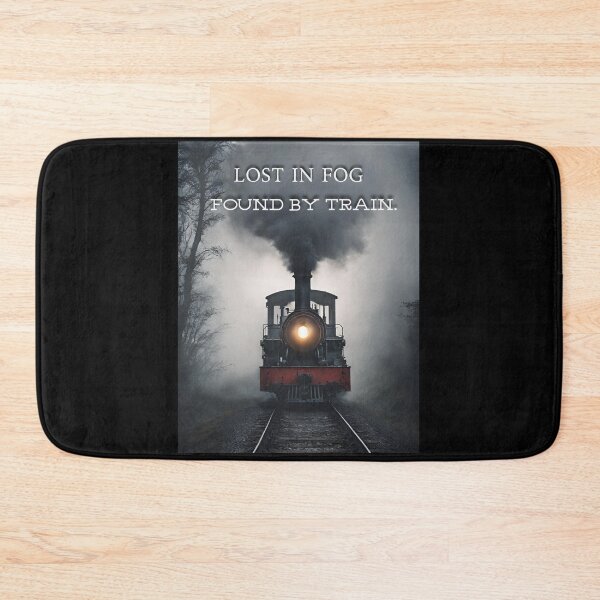 Item preview, Lost in fog found by train  steam-powered train journeying through a dense fog, its headlights piercing the mist as it chugs along the tracks designed and sold by TrainJourney.