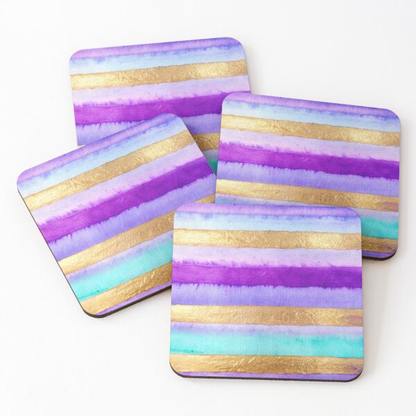 Item preview, Purple gold and turquoise teal stripes abstract watercolor pattern designed and sold by patterncrow.