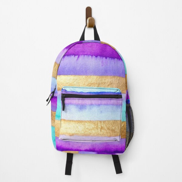 Item preview, Purple gold and turquoise teal stripes abstract watercolor pattern designed and sold by patterncrow.