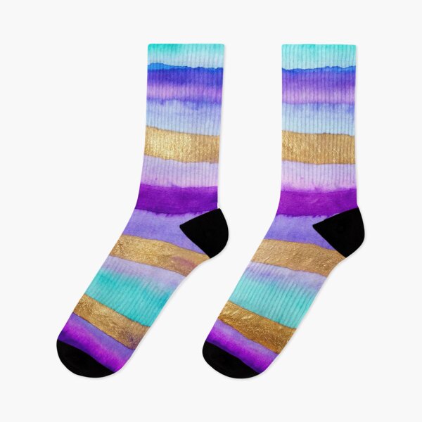 Item preview, Purple gold and turquoise teal stripes abstract watercolor pattern designed and sold by patterncrow.