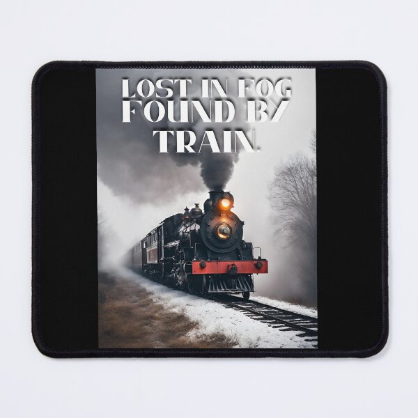 Item preview, Steam train Lost in fog found by train in snow steam-powered train journeying through a dense fog, its headlights piercing the mist as it chugs along the tracks designed and sold by TrainJourney.