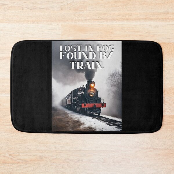 Item preview, Steam train Lost in fog found by train in snow steam-powered train journeying through a dense fog, its headlights piercing the mist as it chugs along the tracks designed and sold by TrainJourney.