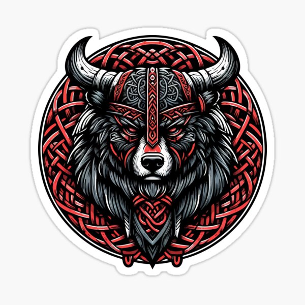 Item preview, Red And Black Bear Berserker Norse Viking Warrior designed and sold by TomFrontierArt.
