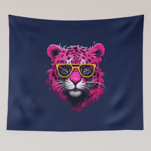 Item preview, Cute pink leopard wearing cool yellow sun glasses designed and sold by OdinsBigBeard.