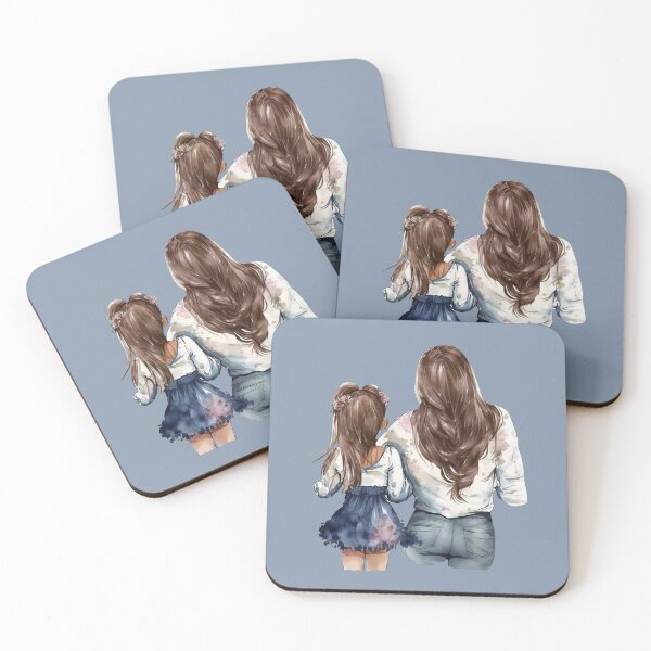 Item preview, Mother and daughter, Brown long hair, aquarelle back art designed and sold by EmeraldeaArt.