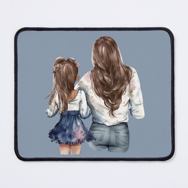 Item preview, Mother and daughter, Brown long hair, aquarelle back art designed and sold by EmeraldeaArt.