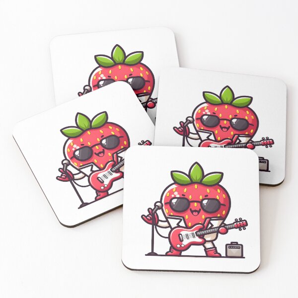 Item preview, Kawaii Strawberry In A Rockstar Outfit Playing Guitar designed and sold by CanvasCutie.
