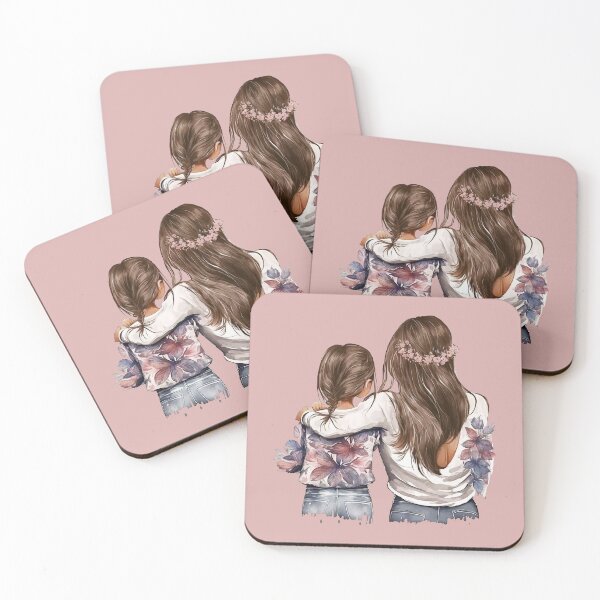 Item preview, Mother and daughter, Brown long hair, watercolor back art designed and sold by EmeraldeaArt.