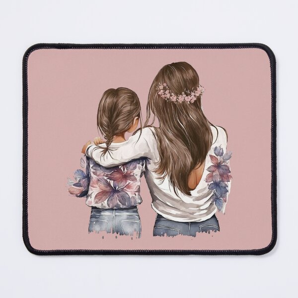 Item preview, Mother and daughter, Brown long hair, watercolor back art designed and sold by EmeraldeaArt.