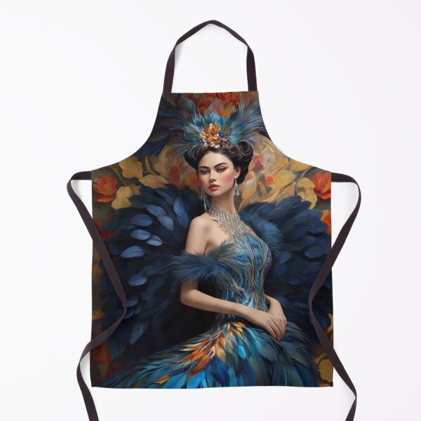 Item preview, Woman in a blue feather dress designed and sold by Vintage Designs +.
