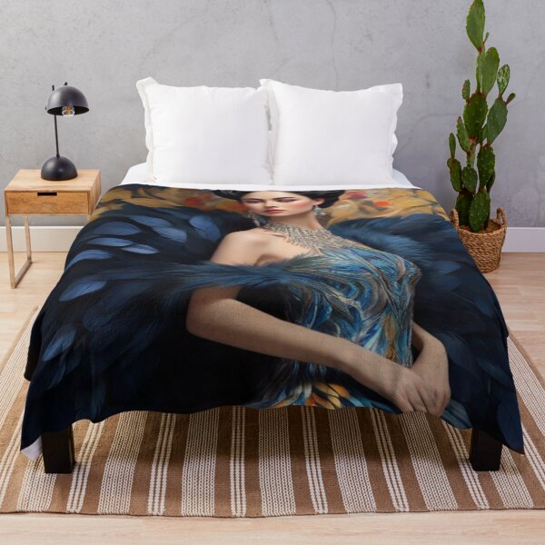 Item preview, Woman in a blue feather dress designed and sold by Vintage Designs +.